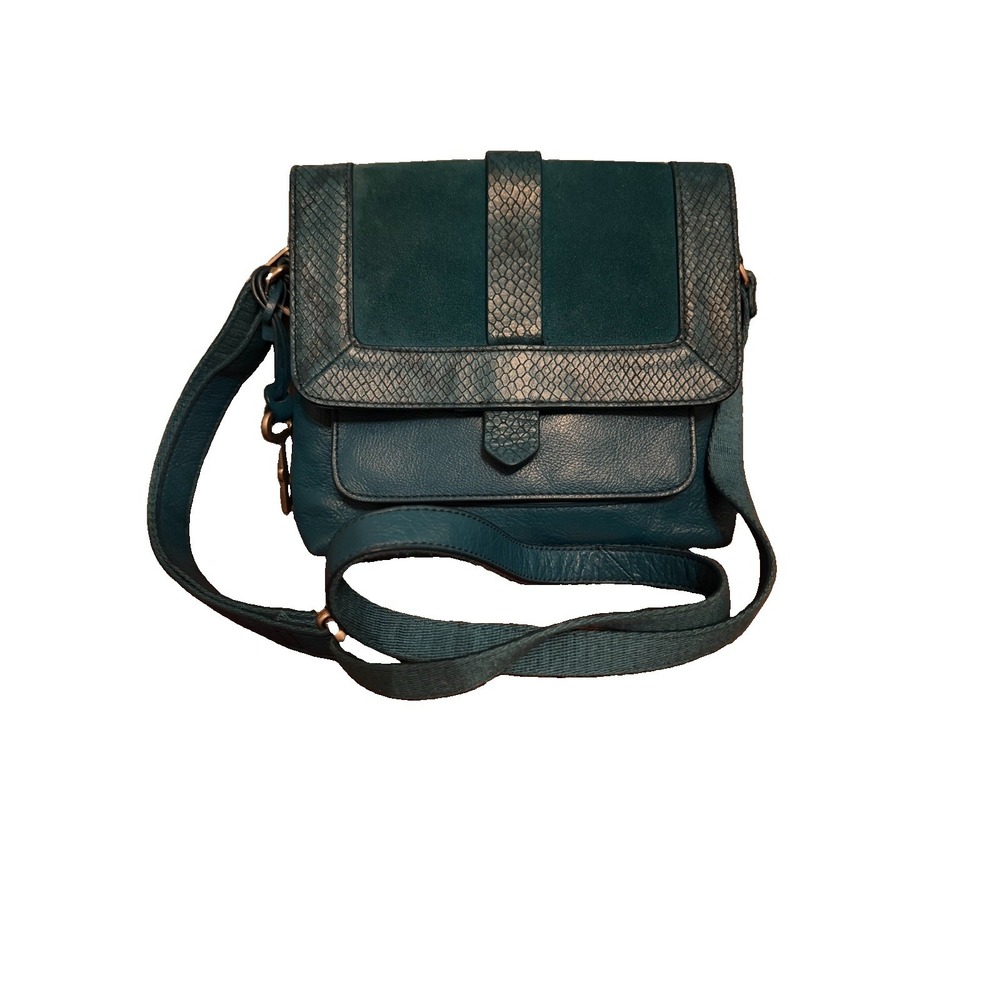 Fossil ZB3066 Teal Leather Crossbody Bag Snake Embossed Key Charm Adjustable